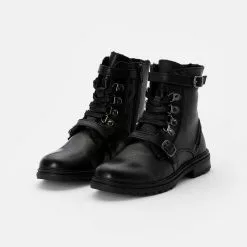 Friboo LEATHER BOOTIES - Schnürstiefelette - Black, Kinder -Friboo Verkäufe 2d12b5045920449296581aff582aecdb